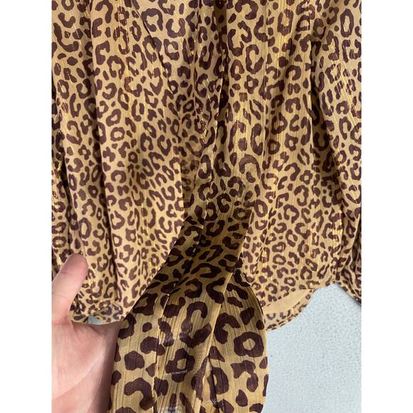 Ann Taylor Petite SP Leopard Print Blouse Long Sleeve Tie Neck Top - Picture 10 of 11